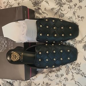 Vince Camuto Slides - Black, Gold accents, New